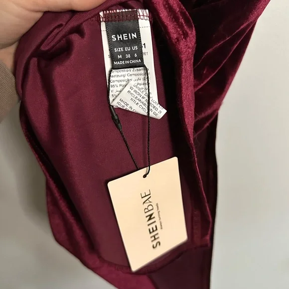 SHEIN Velvet Strappy Midi Dress in Deep Burgundy (NWT) - Picture 7 of 8